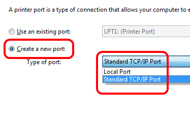 Create New Port, Standard TCP IP Port